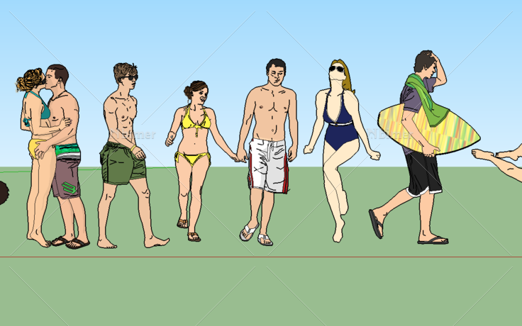 海滩 度假  适用2D SketchUp配景人物模型精选合