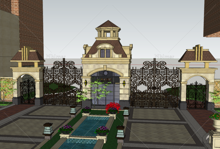 欧式风格住宅小区入口大门SketchUp模型
