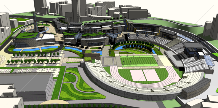 体育场改造为商业内街项目SketchUp模型