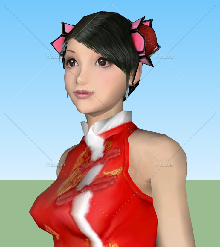 3D红色旗袍美女SketchUp人物模型