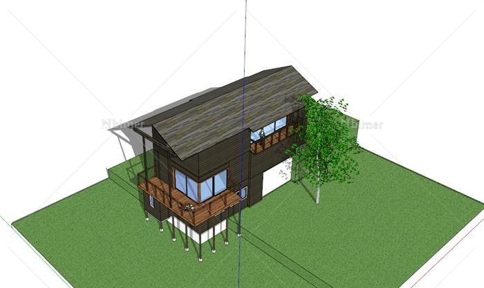 简单斜面屋顶小别墅SketchUp模型[原创]