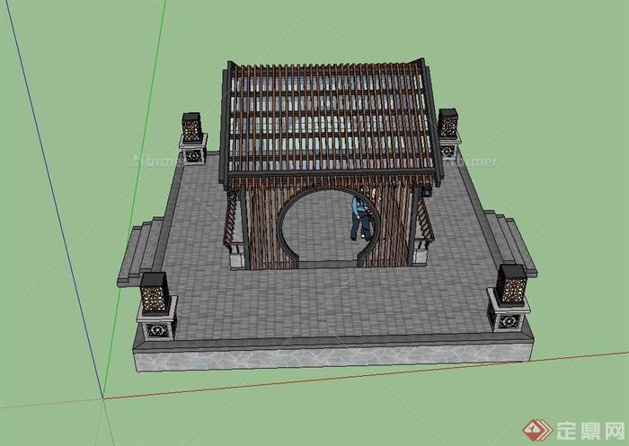 现代中式风格庭院凉亭设计su模型