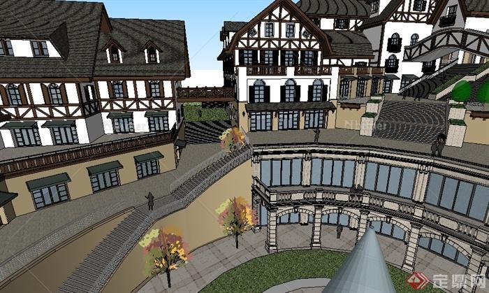 某欧式商业广场商业街居住建筑设计SU模型