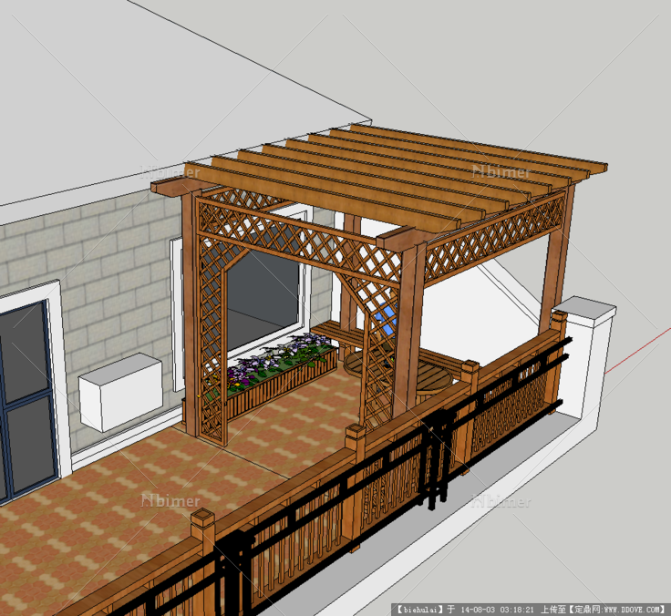 屋顶花园花架su模型