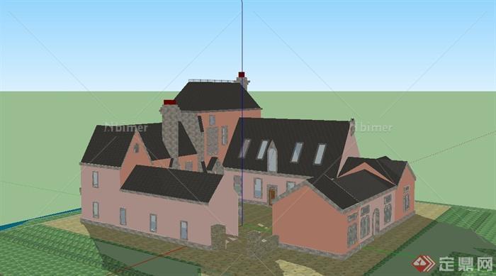 某组合式四合院住宅建筑设计SU模型