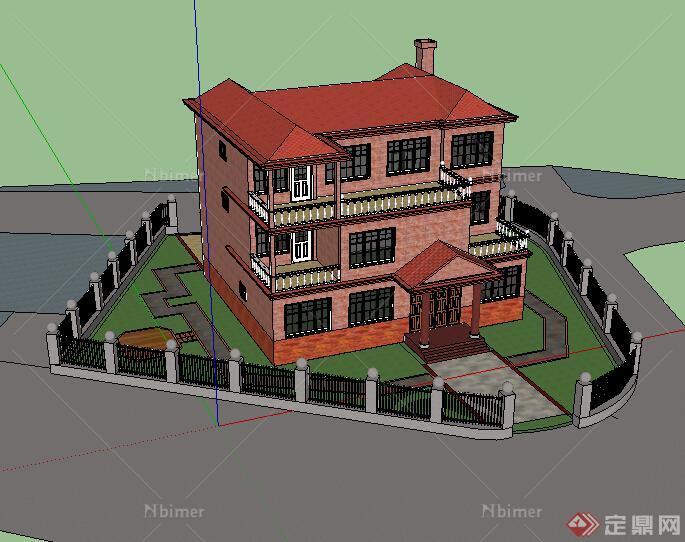 某一美式风格别墅住宅建筑SU模型