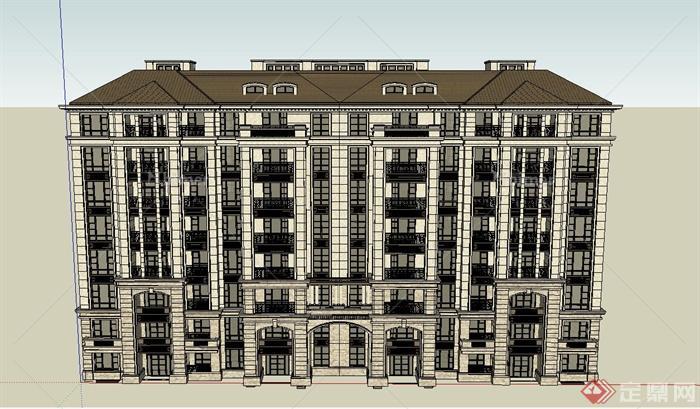 某八层现代住宅建筑设计SU模型