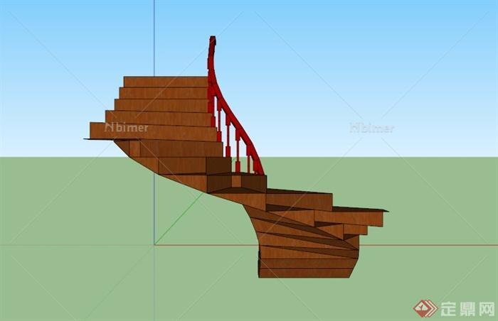 某室内现代旋转木质楼梯SU模型