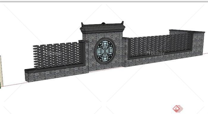 五个现代中式景墙设计SU模型[原创]