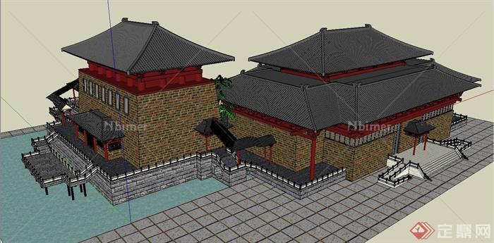 某古典中式风格旅游区唐朝古建筑设计SU模型[原创