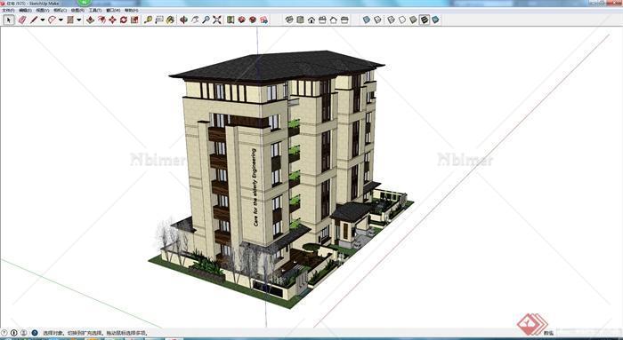 某地现代中式风格住宅建筑设计方案SU模型4