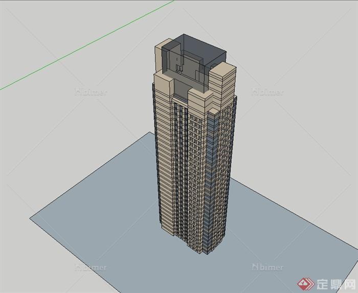 现代风格高层简单的住宅楼建筑设计su模型[原创]