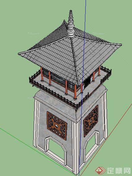 中式四角塔楼设计su模型[原创]