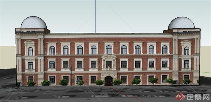 某欧式三层邮政所办公建筑设计SU模型