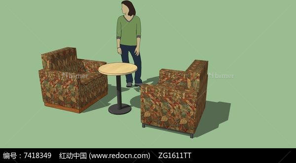 咖啡店单座扶手沙发SU模型