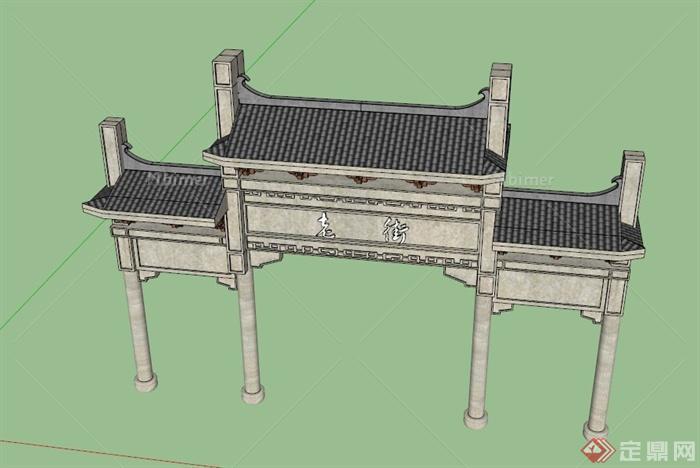 中式圆柱牌坊设计SU模型