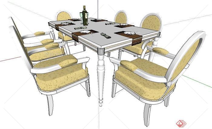 现代风格六人座餐桌椅su模型