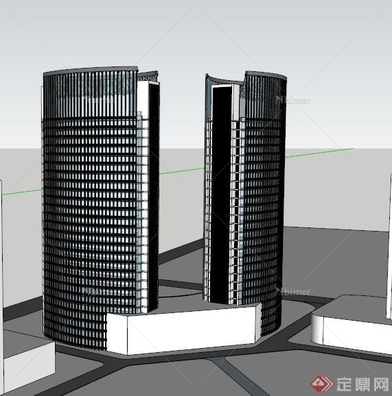 两栋高层办公大楼建筑设计SU模型[原创]