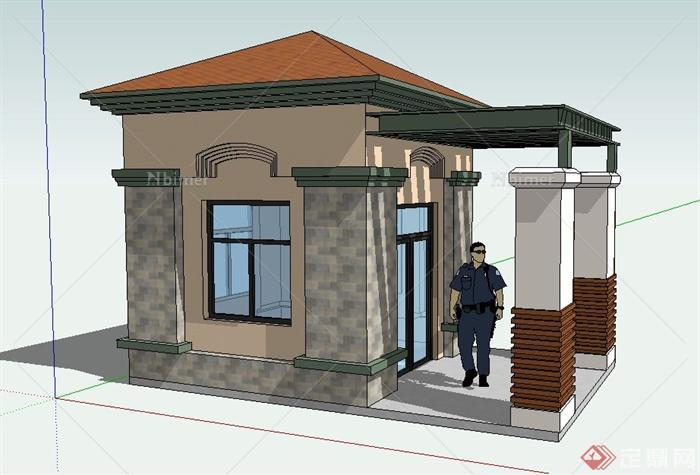新古典风格保安室、门卫室建筑设计su模型