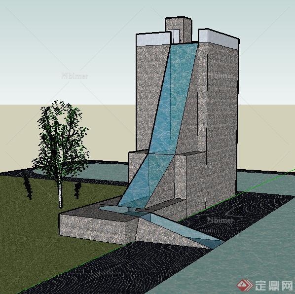 某一现代景观水瀑布SU模型