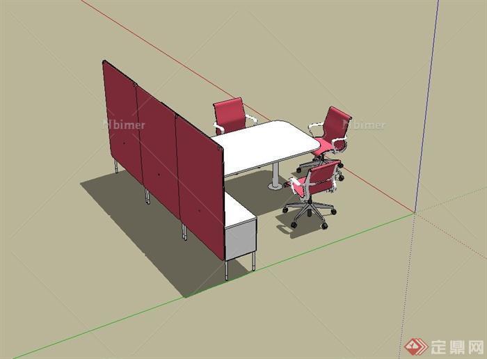 某现代风格办公桌椅、隔断屏风设计su模型[原创]