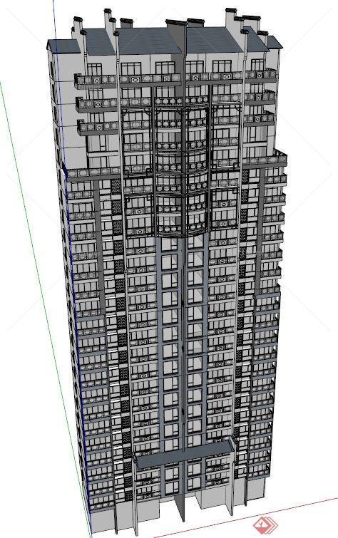 新中式高层住宅建筑设计SU模型
