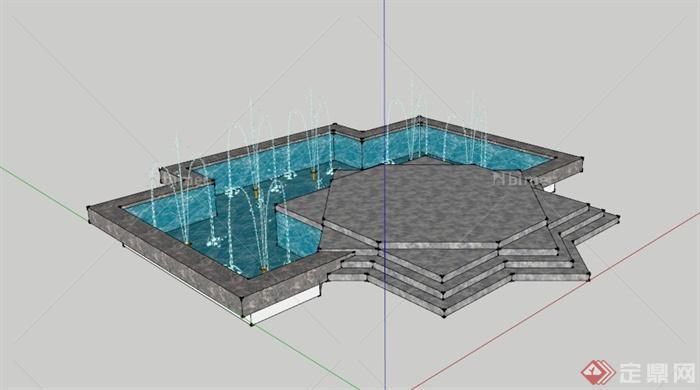 现代八角形水池景观设计SU模型