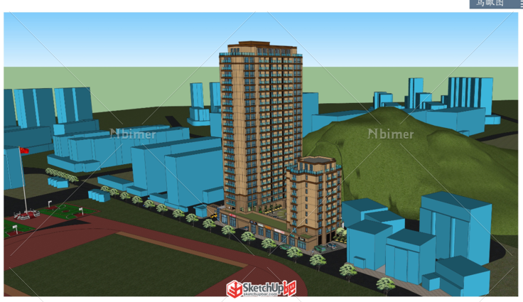 新古典小小区SU，导入3D渲染成图