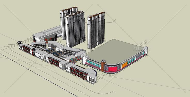 现代商业街及住宅楼(35854)su模型下载