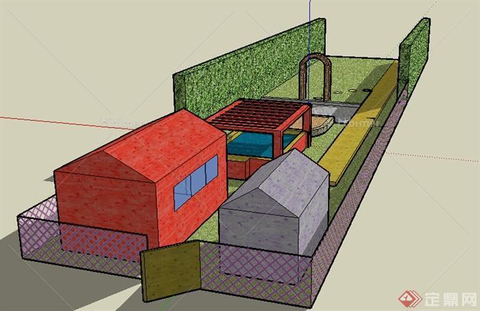 某现代风格小型庭院设计方案SU模型