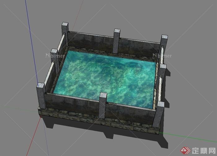 中国古典中式风格寺庙水池设计su模型[原创]