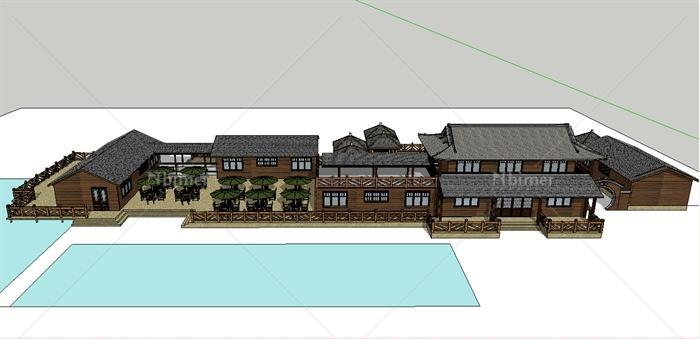现代中式风格农家乐建筑设计su模型