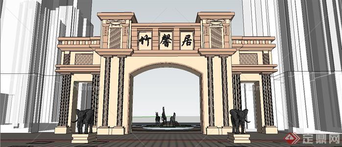 竹馨居小区大门景观设计SketchUp(SU)3D模型