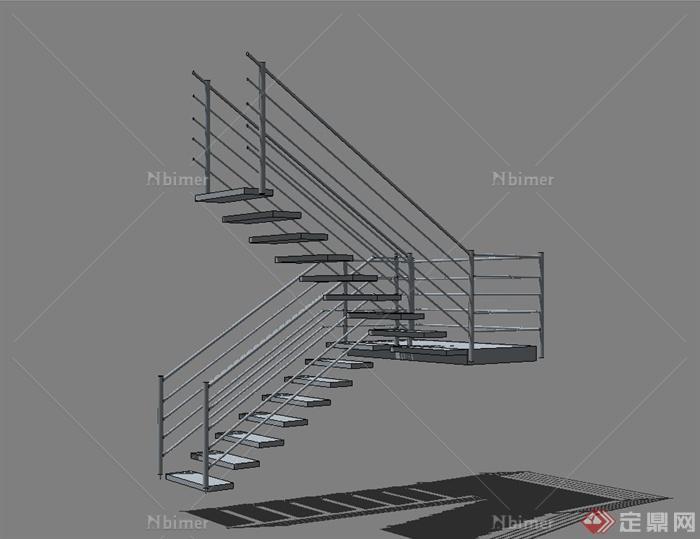 某现代风格铁艺建筑楼梯设计su模型[原创]