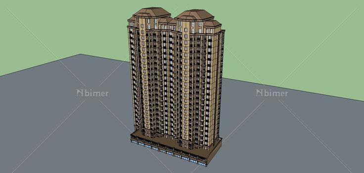 古典风格高层住宅楼(78742)su模型下载