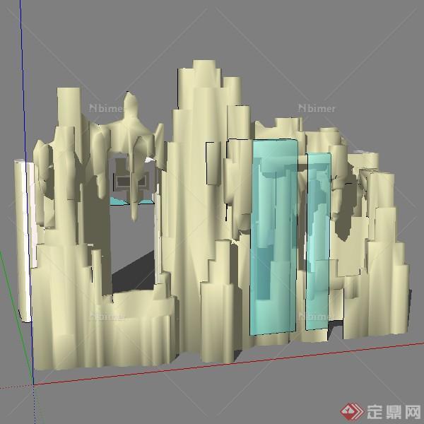 某园林景观水柱喷泉瀑布SU模型素材