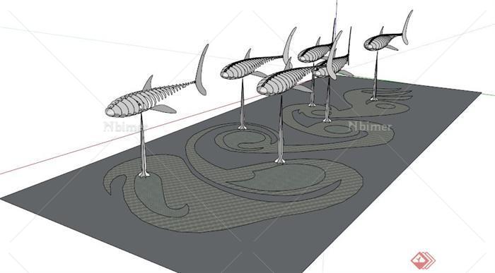 园林景观鱼标雕塑su模型