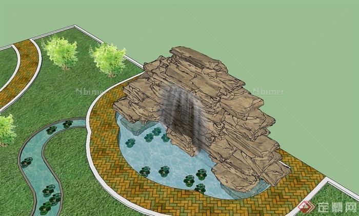 园林景观节点假山跌水设计SU模型