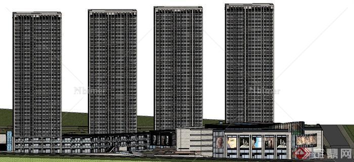 某现代高层住宅以及购物中心建筑设计SU模型