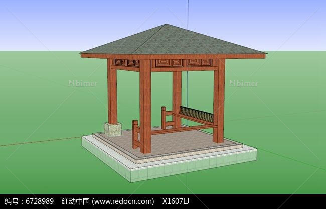 仿古方形花纹四角亭