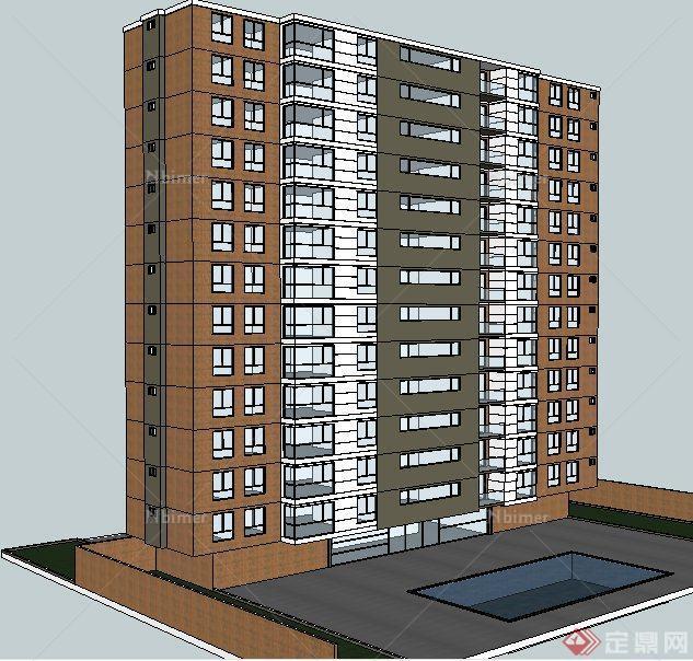 現代14層住宅樓建築設計su模型