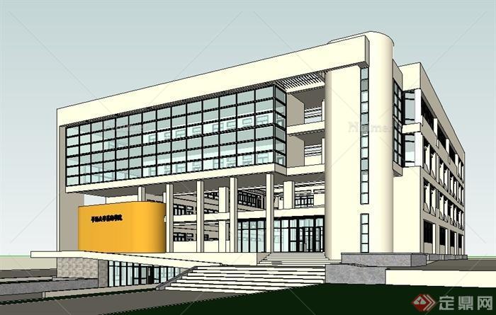 现代四层学校图书馆建筑设计su模型[原创]