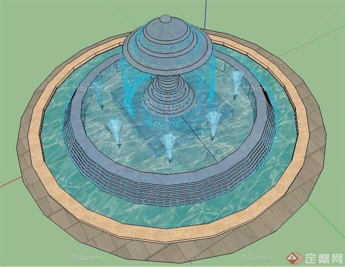 现代圆形喷泉跌水景观su模型