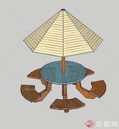 现代伞桌椅组合设计su模型