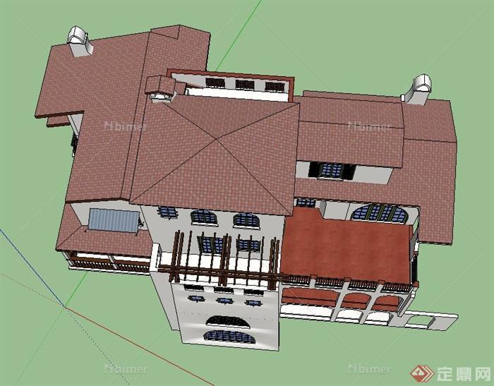某四层美式小洋房建筑设计SU模型