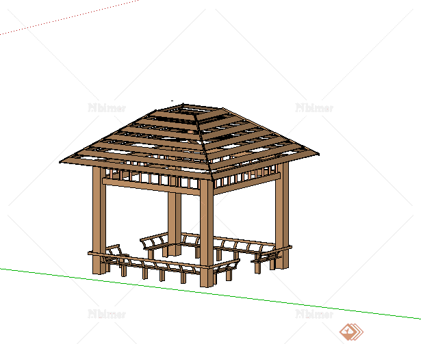 某现代木质景亭设计SU模型素材3