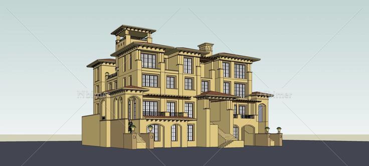 西班牙风格叠拼别墅(82365)su模型下载