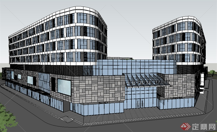 某现代商业楼商业建筑群设计SU模型素材