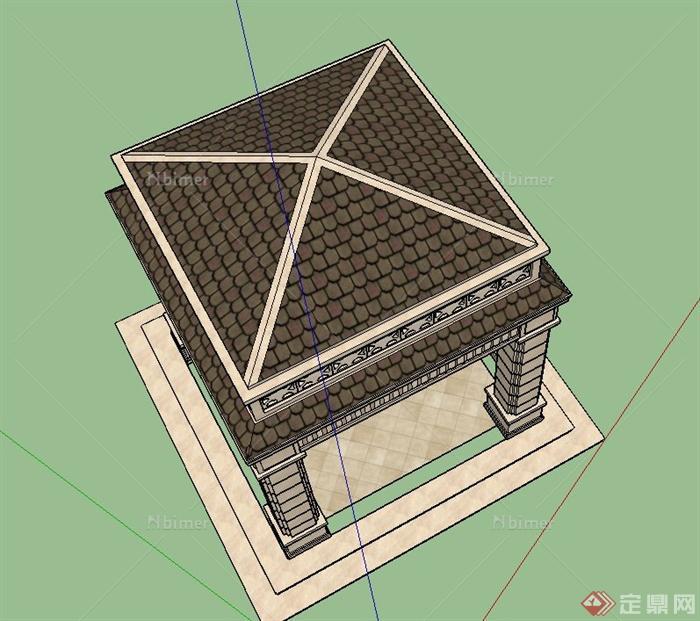 某欧式风格四角亭设计SU模型