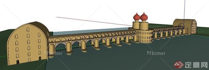 欧式风格桥梁建筑设计su模型[原创]